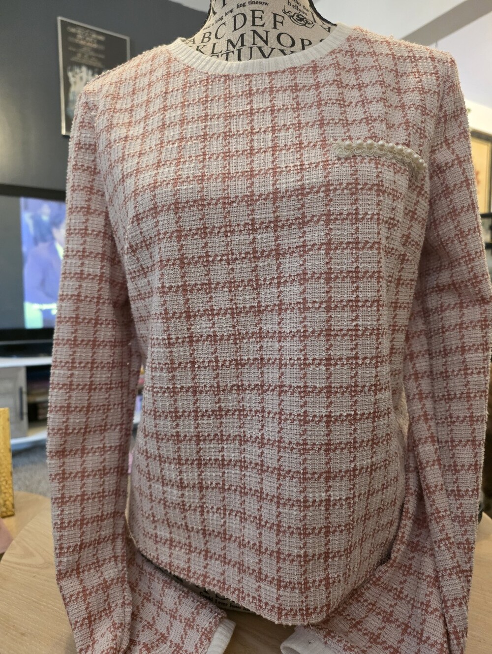 Women’s Pink Tweed Crewneck Top